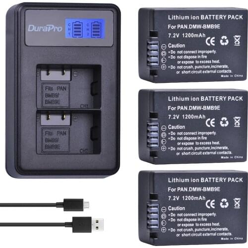 3pc DMW-BMB9 DMW-BMB9E DMW BMB9 Battery + LCD Dual Charger for Panasonic Lumix DMC FZ40K FZ45K FZ47K FZ48K FZ60 FZ70 FZ100 FZ150