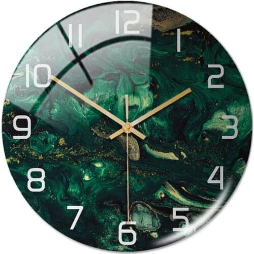Acrylic Dark Green ​Marble Pattern Wall Adhesive Clock Metal Needle Silent Clock Mechanism Modern Living Room Home Decoration