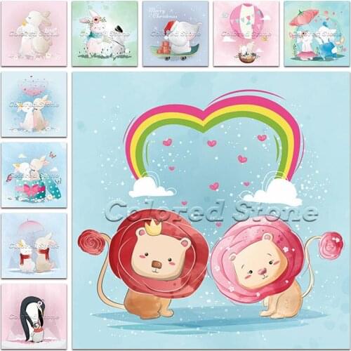 New Diamond painting Cartoon Animal Lion rabbit penguin 5D Full Square Drill embroidery Cross stitch 3D Round mosaic Drawing 201