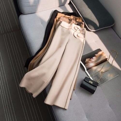 2021 Women Winter Trousers High Waisted Pant Fashion Office Lady Beige Elegant Casual Female Wide Leg Pants Pantalon Mujer X661