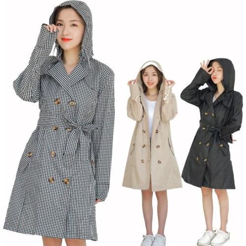 2021hot sale New Fashion adult Waterproof long men women raincoat hooded for big boy girl travel Button belt raincoat jacket