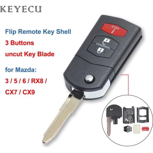 Keyecu Replace Flip Shell Remote Key Case Fob 3 Button For Mazda 3 5 6 RX8 CX5 CX7 CX9,Shell Only