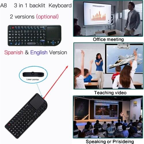 A8 keyboard backlit English русский españolSpanish Air Mouse 2.4GHz Wireless Keyboard Touchpad Handheld for TV BOX Android X96