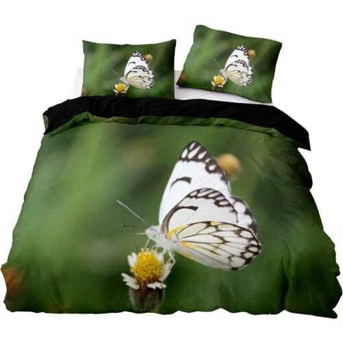 Butterflies And Flowers Pattern Duvet Cover Set With Pillowcase,220x230 Quilt Cover,210×210 Blanket Cover,Green Bedding Set