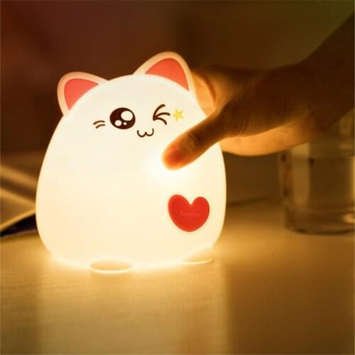 Lovely LED Night Light Cat Animal USB charge Silicone Cartoon Nursery Lamp Baby Night Lamp Children Birthday Gift Toy