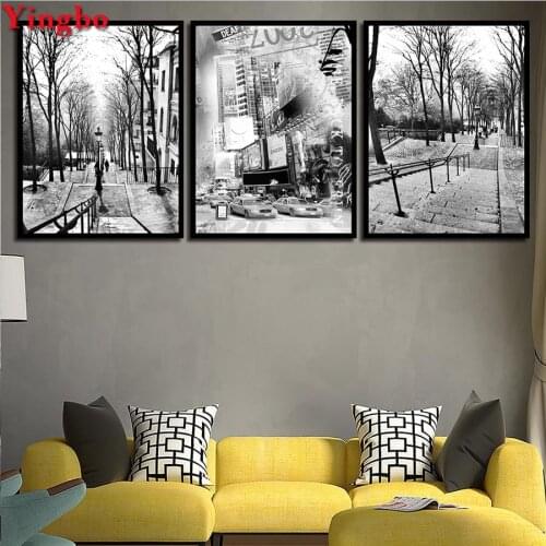 3 PCS 5D DIY Diamond Painting Full Square/Round Black and white city street Diamond Embroidery Rhinestone Decoration Home