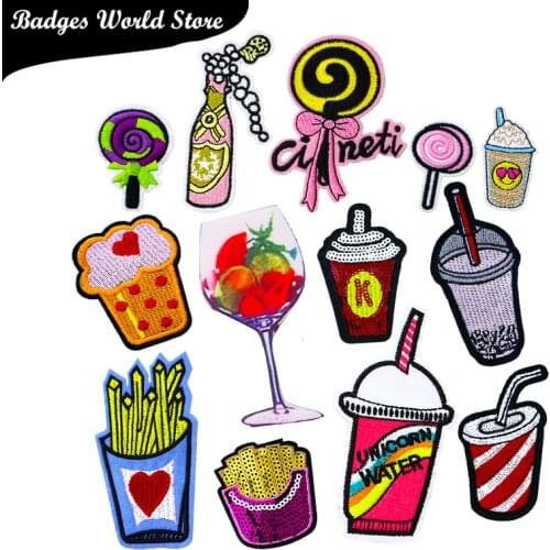 Cartoon Decorative Patch Lollipop Drink Food icon Embroidered Applique Patches For DIY Iron on Badges Stickers on the clothes