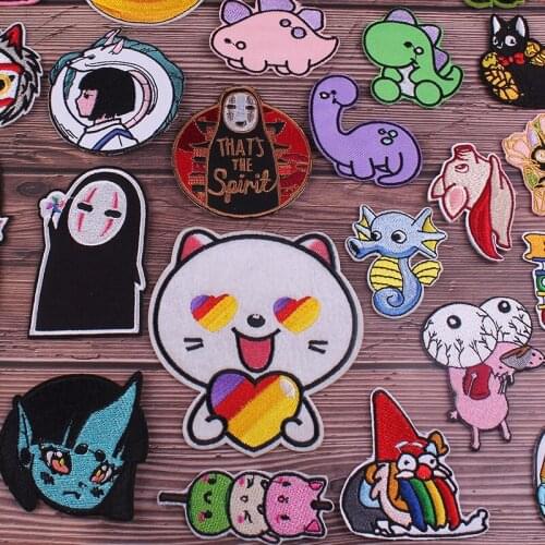 Anime Patch Embroidery Patch For Clothes No Face Man Iron on Patches For Clothing Cartoon Animal Patches On Clothes Stripes