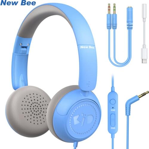 New Bee Kids Headphones Children Girls Boys Teens Foldable Adjustable On Ear Headset 3.5mm Jack Compatible Cell phones Computer