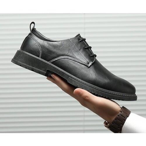 2021 Autumn Winter New European Style Mens Dress Shoes Round Toe Low Heel Lace-up Derby Shoes Wear-resisting Non-slip for Work