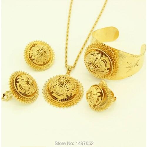 New Arrival Ethiopian jewelry sets 24k Gold Color Pendant/Necklace/Earrings/Ring/Bangle African/Ethiopian Women Bridal Wedding