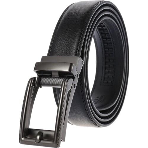 New Clilck Buckle Leather Belts for Men Slide Ratchet Strap with Hollow Open Automatic Buckle Waist Male Belt Wedding Party Gift
