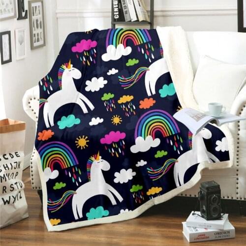 Unicorn Rainbow Horse Blanket 3D Print Sherpa Blanket on Bed Kids Girl Flower Home Textiles Dreamlike Style 09