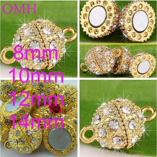 OMH wholesale 5pcs 8 10 12 14 mm DIY Jewelry accessories AAA++ Crystal European ball Magnetic attract clasp charm beads PJ376-5