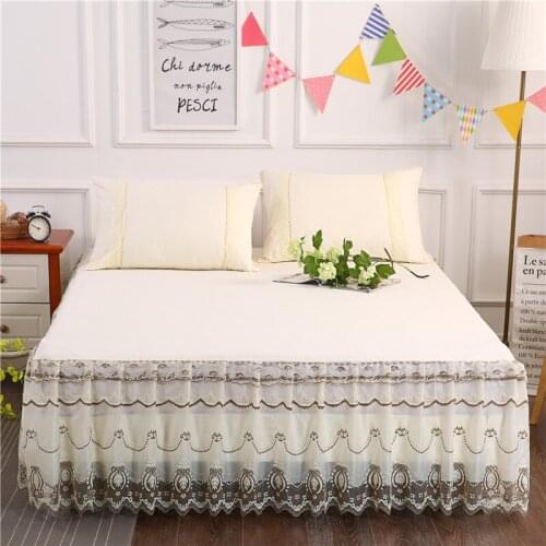 Bed skirt golden princess lace mattress cover pink blue Korean style solid bed cover pillow case full queen king size bedding#sw