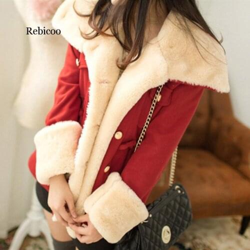 Rebicoo Winter Warm Coats Women Wool Slim Double Breasted Wool Coat Winter Jacket Women Fur Womens Coat Jackets