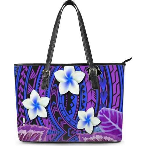 ELVISWORDS Luxury Leather Handbag Women Handbags Polynesian Traditional Tribal Print Lady Shoulder Bags Flower Large Casual Tote
