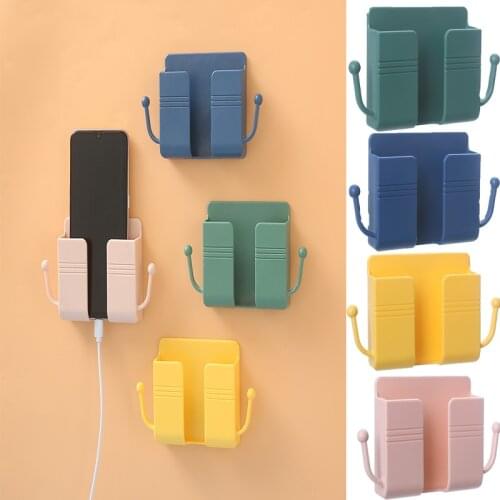 1/2 Pcs Self-Adhesive Wall Mount Remote Control Phone Holder Wall Beside Organizer Storage Box for Phone Power Bank Makeup Brush