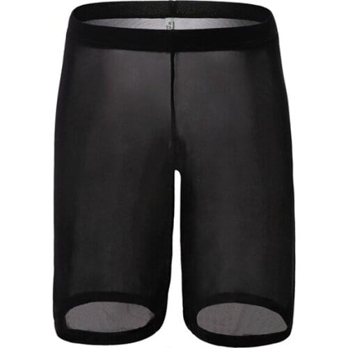 Sexy Gay Underwear Men Boxers Shorts Transparent Mesh Panties Solid Breathable Pouch Long Leg Underpants Cueca masculina S-XL