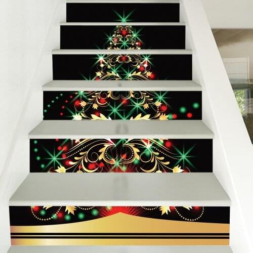 Sparkling Christmas Tree 3D Stair Stickers DIY Self-adhesive Home Design Floor Decals Murals Living Room PVC Wallpaper Kids Gift