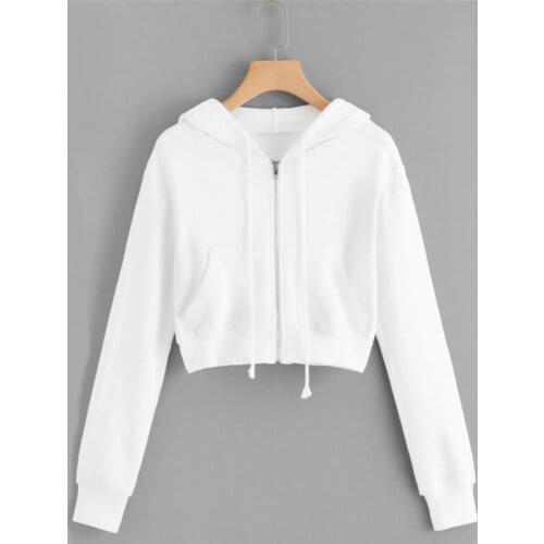 Hooded Zipper Drawstring Sweatshirts Autumn Femme Loose Short Tops Jacket Autumn Winter Women Warm Hooded Coat Cardigan Korean