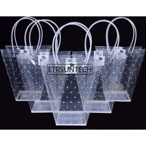 T Shaped Plastic Gift Bags With Handles Flower Contatiner Bag Dot Print Florist Material Handbag Supplies 100pcs