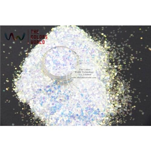 TCR6321-H1 White color with bullion iridescent Blue light Colorful Glitter Hexagon shapes Glitter for nail art and decoration