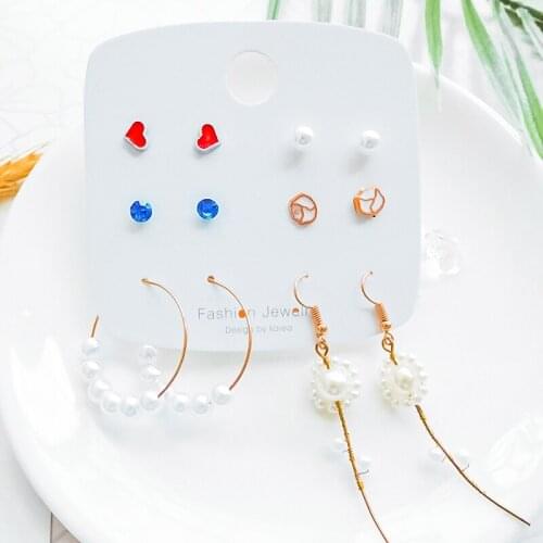 Trend Womens Cute Handmade Pearl Flower Drop Earrings Geometric Crystal Heart Stud Hoop Earring 2021 Korean Jewelry Female Gift