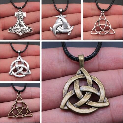 Triquetra Knot Amulet Religious Irish Knot Pendant Necklaces Triquetra Scandinavian Circle Trinity Statement Jewelry For Men