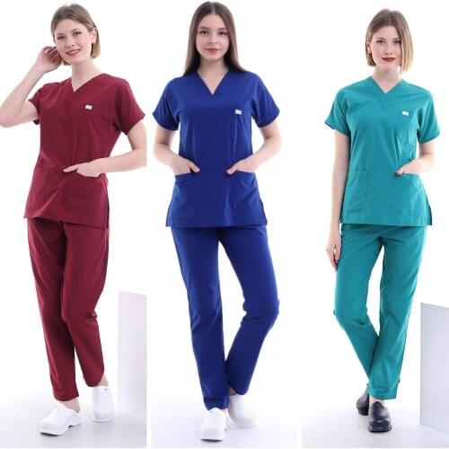 Multicolor Polyester cotton Solid Color Uniform Beauty Salon Nursing Uniform Lab Uniform Pet shop Scrub Uniform Work Clothes New