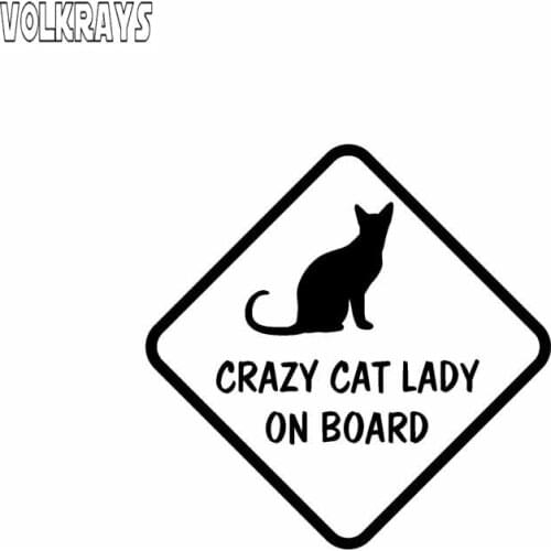 Volkrays Lovely Car Sticker Crazy Cat Lady on Board Accessories Reflective Waterproof Sunscreen Vinyl Decal Black/Sliver,9cm*9cm
