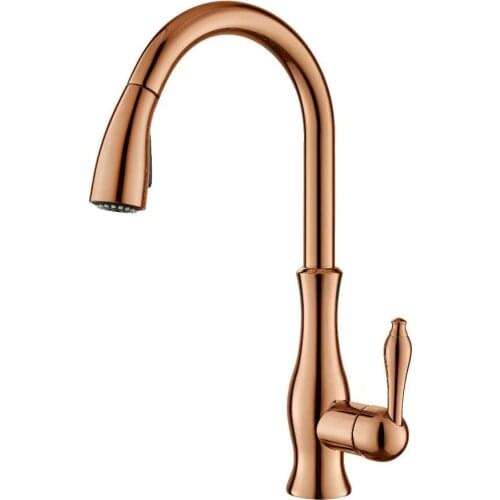 Pull-Out Rose gold Color Kitchen Faucet Single Lever Single Hole Mixer Tap deck mounted