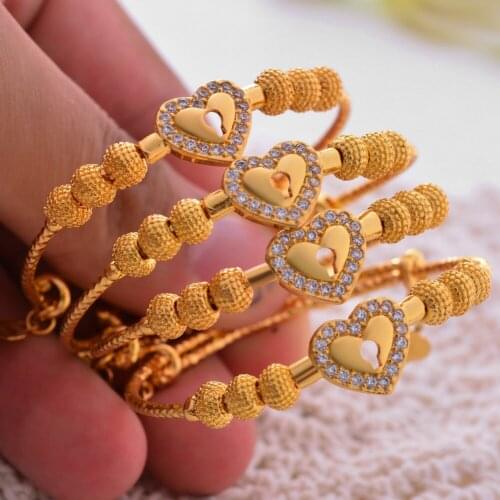 Wando Ethiopian Dubai Arab Heart lock zircon Baby Bracelet Gold color Bangles For Child Baby Child Boys Girls Nice Gifts