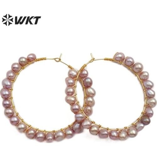 WT-E547 Natural Pearl Earring White Yellow Purple Color Round Pearl Earring Garland Shape Beautiful Earring Wedding Jewelry