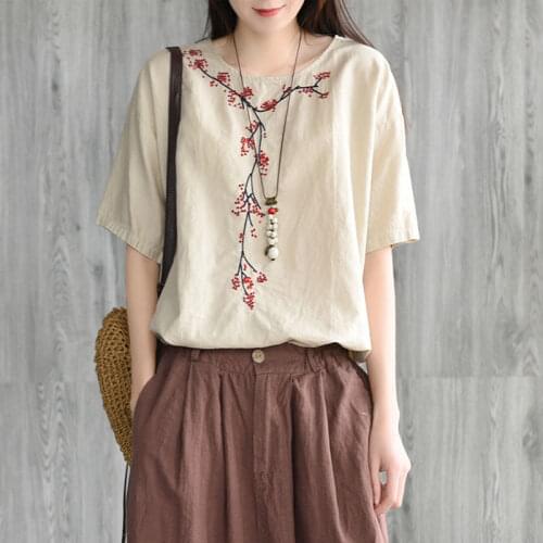 2021 Chinese Style New Fashion Traditional Clothing for Women Linen Embroidery Tops Flowers Shirt Hanfu Female Retro Loose Hanfu