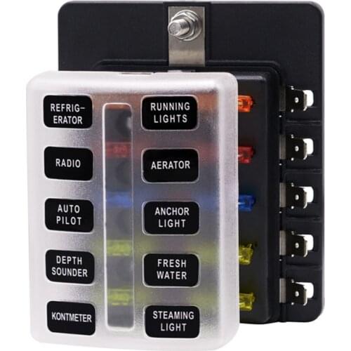 10-Way PC Terminal Wiring Fuse Box Universal Automative RV Motorcycle 1 In 10 Out Fuse With LED Warning Light Car Repair Parts