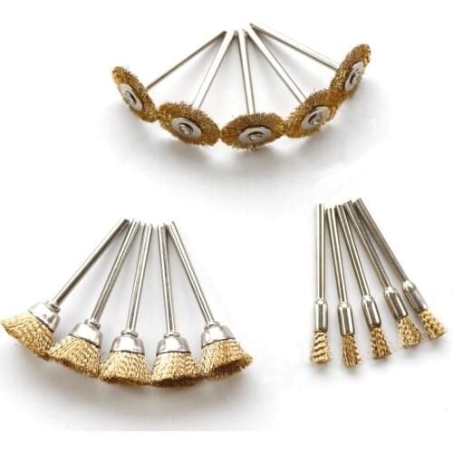 15pcs Wire Brass Brush Brushes Wheel Dremel Accessories for Rotary Tools Die Grinder & Totary machine tools 23mm/17mm/5mm