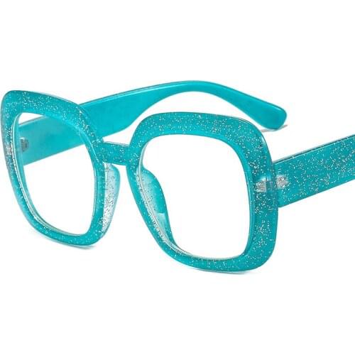 2021 Fashion Oversized Square Women Glasses Frame Retro Clear Lens Eyewear Men Glitter Blue Pink Green Eyeglasses Frame