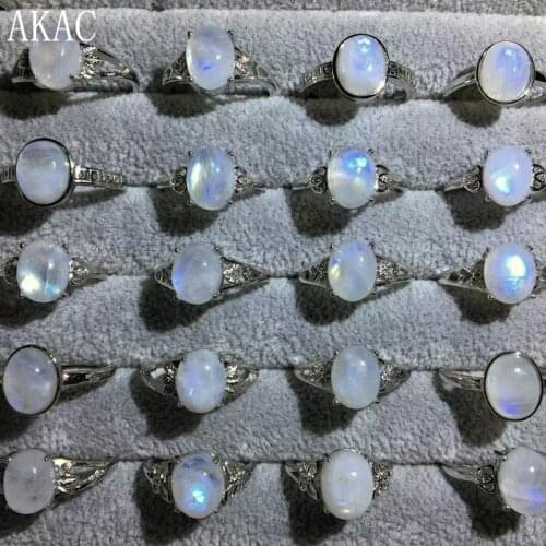 3rings/set approx7*9mm natural rainbow moonstone white copper adjustable ring wholesale