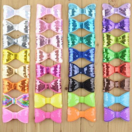 40pcs/lot 32 Color U Pick 3.15 Inch Glitter Sequin Bows Appliques Without Clips DIY Sewing Craft Boutique Hair Accessories HDJ26