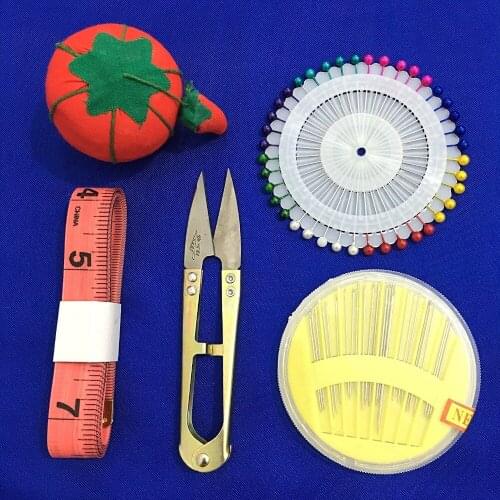 5pcs/set Sewing Craft Pins Tailors Scissors tape measure and Cushion Set - Easy-Push Ball Heads Sewing tools AA7383