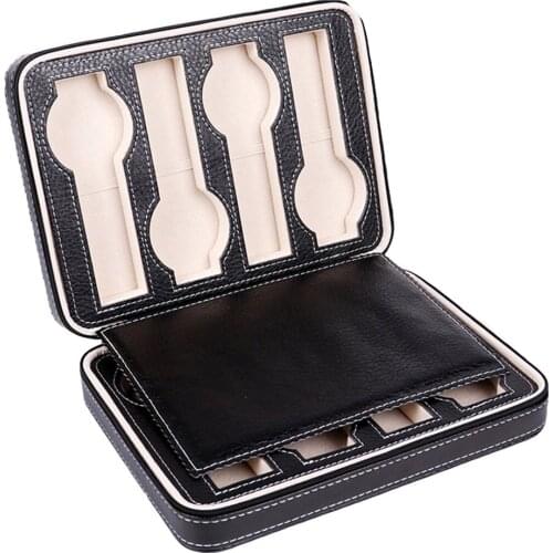 8 Grids Portable Watch Box Organizer Faux Leather Zipper Watch Display Box Wrist Watch Storage Box Case Watch Organizer Box