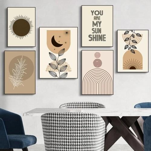 Abstract Boho Nordic Plant Leaf Geometric Line Wall Art Canvas Painting Posters and Prints Picture Home Room Decor (No Frame)