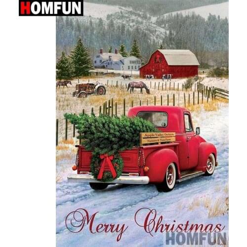 HOMFUN Full Square/Round Drill 5D DIY Diamond Painting "Christmas car" Embroidery Cross Stitch 5D Home Decor Gift A30108