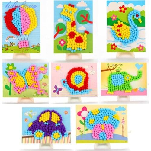 Car animal hot air balloon DIY Stickers Kindergarten Creative Manual Production of Children DIY Material Wool Ball Painting