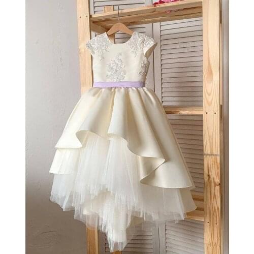 White Baby Christening Dresses White Flower Girls Dreses With Pink Knot Girls Celebration Dresses Custom