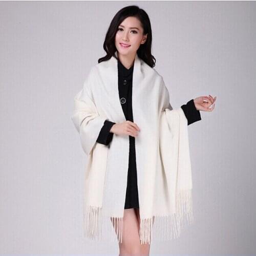 White 4Ply 100% Wool Solid Color Womens Autumn Winter New Fashion Thick Tassel Shawl Scarf Wrap Warm 19 Colors 200*70cm 011502