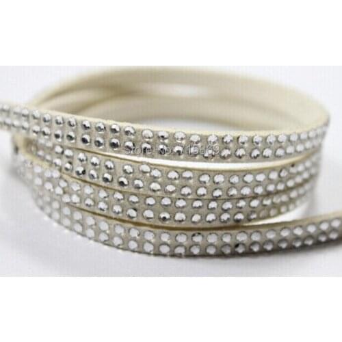 Free Ship 100 Meterse 5mm*1.5mm Cream Flat Faux Suede Leather Cord With Two Lines Silver Studs