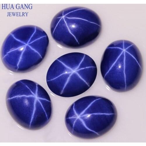 Oval Shape Synthetic Star Corundum Stone Blue Cabochon Flat Bottom Beads For Jewelry Making DIY Gems Stones Size 3x5~12x16mm