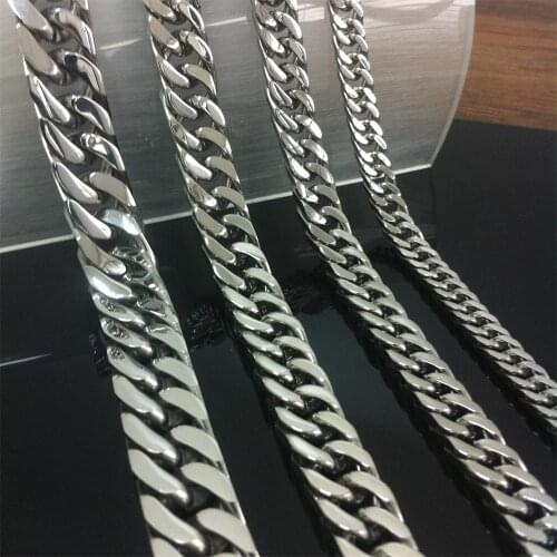 10/12/15/17mm New Strong Metal Stainless Steel Silver Color Mens Cuban Curb Chain Necklace Or Bracelet 7-40inch